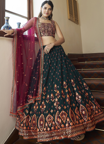 Dark Green Gota Patti Embroidered Georgette Lehenga Choli